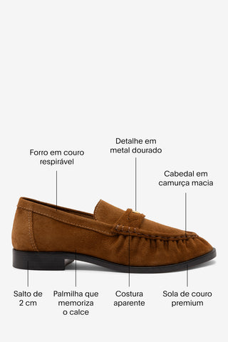 Mocassim Suki Soft Camurça Marrom Loafer Larroudé