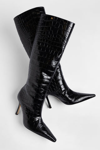 Bota Carine Couro Croco Preto Boot Larroudé