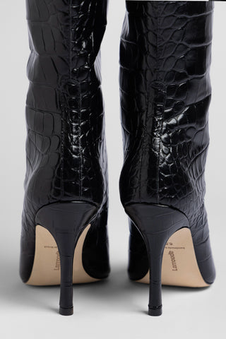 Bota Carine Couro Croco Preto Boot Larroudé