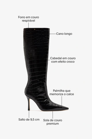 Bota Carine Couro Croco Preto ABC