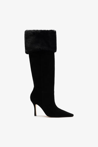 Bota Carine Fur Camurça Preto Boot Larroudé