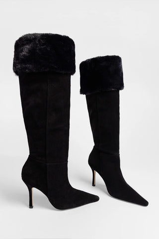 Bota Carine Fur Camurça Preto Boot Larroudé