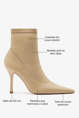 Bota Carine Mini Couro Stretch Bege Boot Larroudé