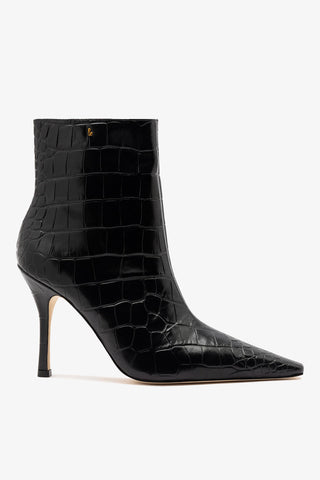 Bota Carine Mini Couro Croco Preto Boot Larroudé