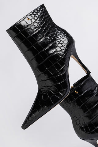 Bota Carine Mini Couro Croco Preto Boot Larroudé