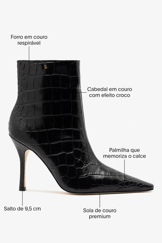 Bota Carine Mini Couro Croco Preto ABC