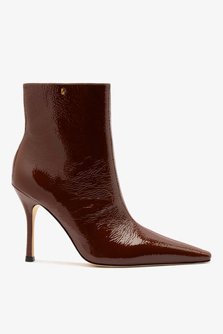 Bota Carine Mini Couro Verniz Marrom Boot Larroudé