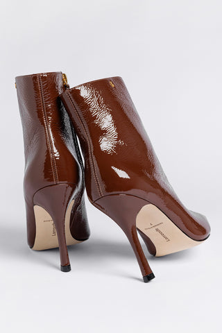 Bota Carine Mini Couro Verniz Marrom Boot Larroudé