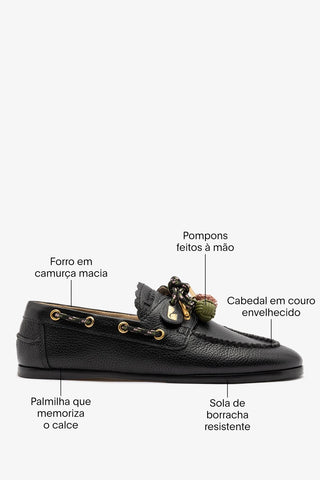 Mocassim Boat Shoe Cyprus Couro Preto