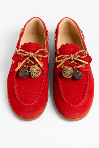 Mocassim Boat Shoe Cyprus Camurça Vermelho Loafer Larroudé