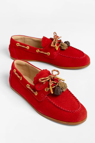 Mocassim Boat Shoe Cyprus Camurça Vermelho Loafer Larroudé