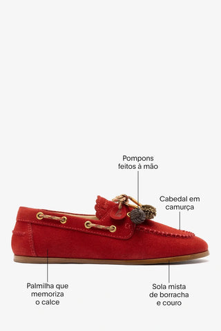 Mocassim Boat Shoe Cyprus Camurça Vermelho Loafer Larroudé