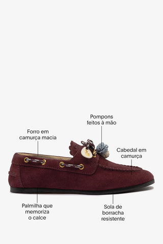 Mocassim Boat Shoe Cyprus Camurça Bordô