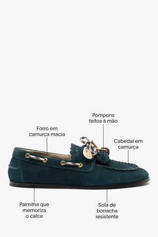 Mocassim Boat Shoe Cyprus Camurça Azul Loafer Larroudé