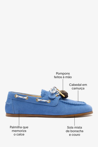 Mocassim Boat Shoe Cyprus Camurça Azul Loafer Larroudé