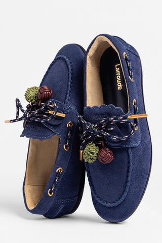 Mocassim Boat Shoe Cyprus Camurça Azul Loafer Larroudé