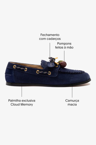 Mocassim Boat Shoe Cyprus Camurça Azul