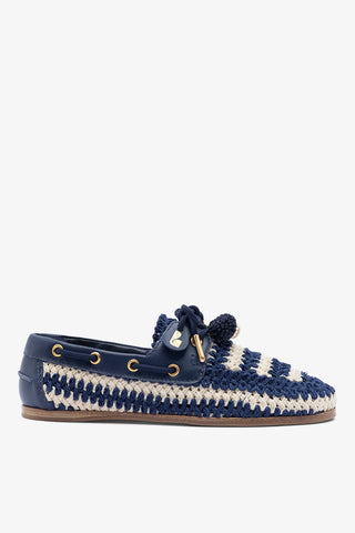 Mocassim Boat Shoe Cyprus Crochê e Couro Azul