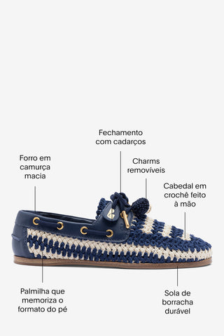 Mocassim Boat Shoe Cyprus Crochê e Couro Azul