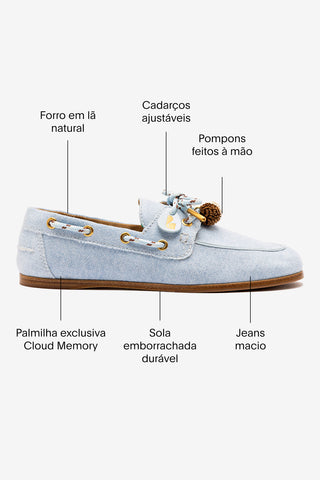 Mocassim Boat Shoe Cyprus Jeans e Couro Azul
