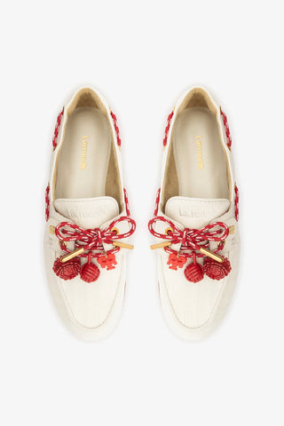 Mocassim Boat Shoe Cyprus Lona Listrada Off White Loafer Larroudé