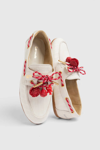 Mocassim Boat Shoe Cyprus Lona Listrada Off White Loafer Larroudé