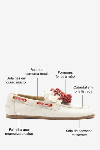 Mocassim Boat Shoe Cyprus Lona Listrada Off White Loafer Larroudé