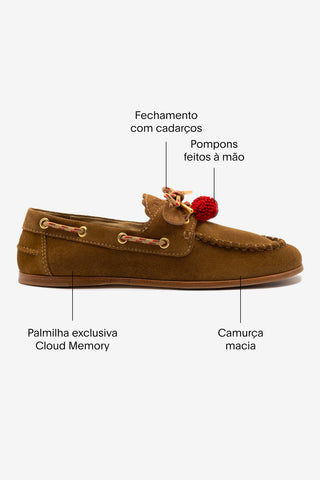 Mocassim Boat Shoe Cyprus Camurça Caramelo
