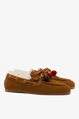 Mocassim Boat Shoe Cyprus Camurça Marrom e Lã Natural