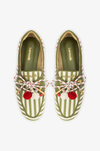 Mocassim Boat Shoe Cyprus Lona Listrada Verde Loafer Larroudé