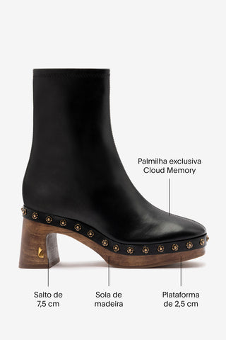 Bota Plataforma Dolly Low Wooden Couro Preto