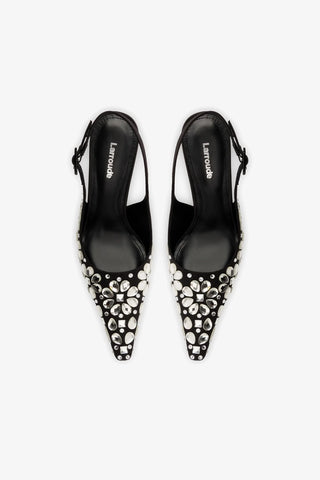 Slingback Carine Cetim Preto e Cristais