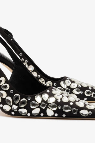 Slingback Carine Cetim Preto e Cristais