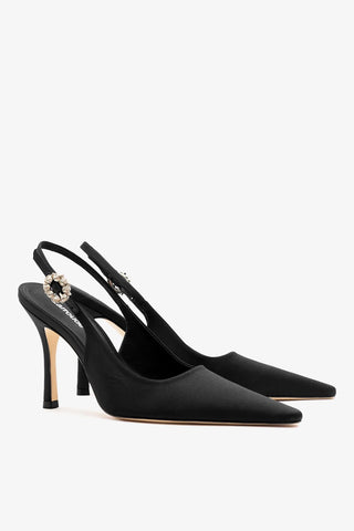 Slingback Carine Cetim Preto Pump Larroudé