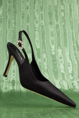 Slingback Carine Cetim Preto Pump Larroudé