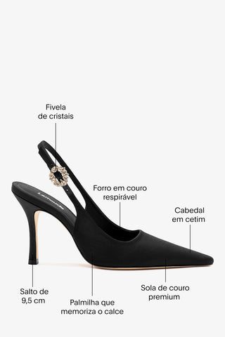 Slingback Carine Cetim Preto Pump Larroudé