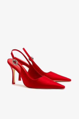 Slingback Carine Cetim Vermelho