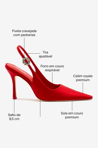 Slingback Carine Cetim Vermelho