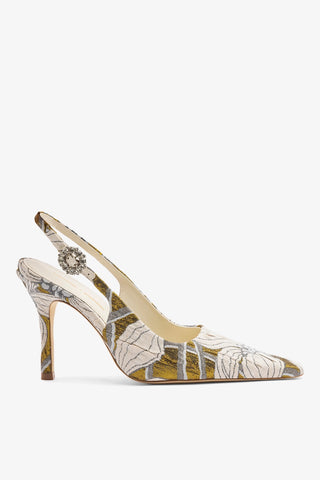 Larroudé by Markarian: Slingback Carine Jacquard Floral Dourado