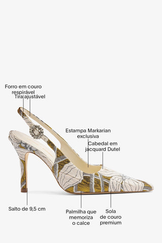 Larroudé by Markarian: Slingback Carine Jacquard Floral Dourado