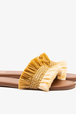 Flat Bahia Ráfia e Couro Bege