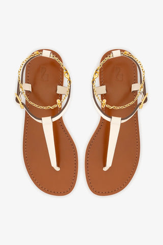 Sandália Flat Gipsy Couro Off White Flat Sandal Larroudé