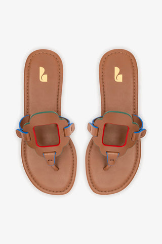 Sandália Flat Margherita Couro Caramelo Flat Larroudé
