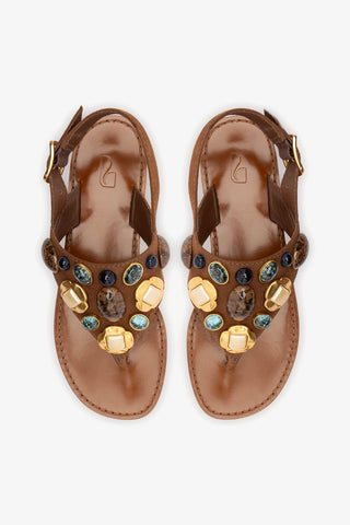 Sandália Flat Talitha Camurça Marrom Flat - Sandal Larroudé
