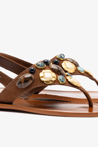 Sandália Flat Talitha Camurça Marrom Flat - Sandal Larroudé