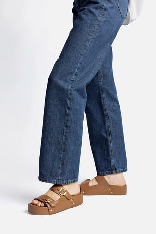 Flatform Milan Sport Couro Caramelo