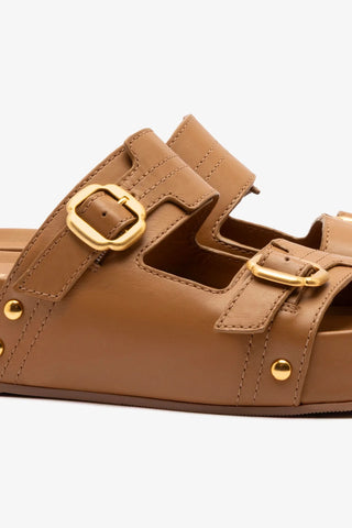 Flatform Milan Sport Couro Caramelo