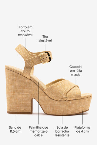 Sandália Plataforma Cher Ráfia Bege Sandal Larroudé