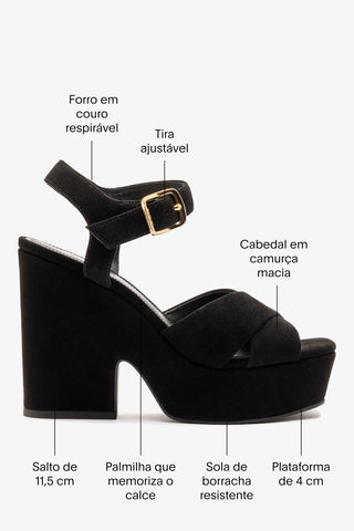 Sandália Plataforma Cher Camurça Preto Sandal Larroudé