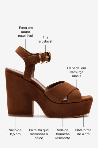 Sandália Plataforma Cher Camurça Marrom Sandal Larroudé